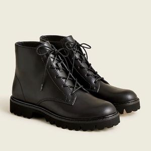 J Crew Gwen lug-sole lace-up boots in polished leather Size 8 Brand New in Box